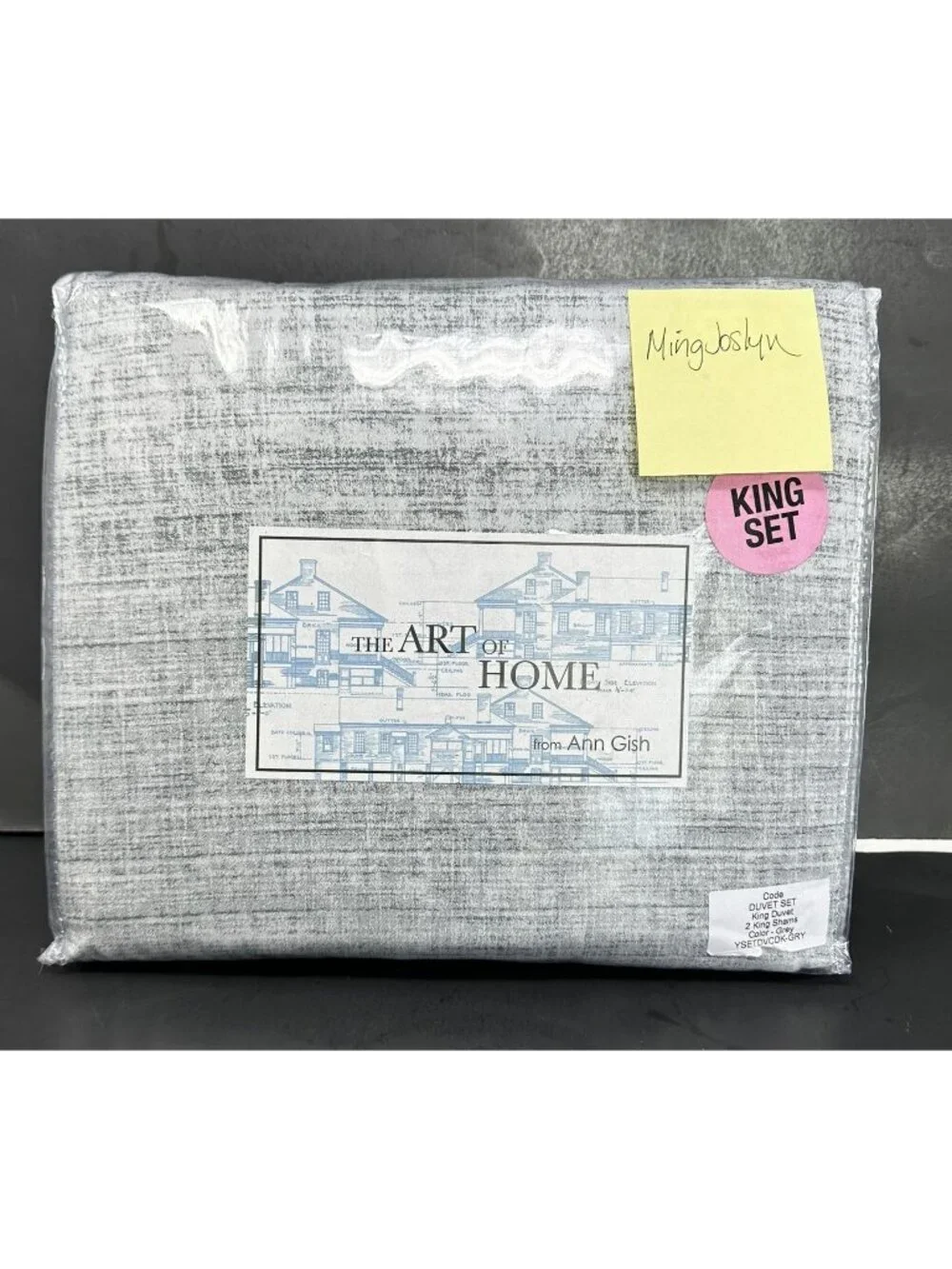 ANN GISH THE ART OF HOME CODE GREY King Duvet Set w/2 King Shams NEW $525